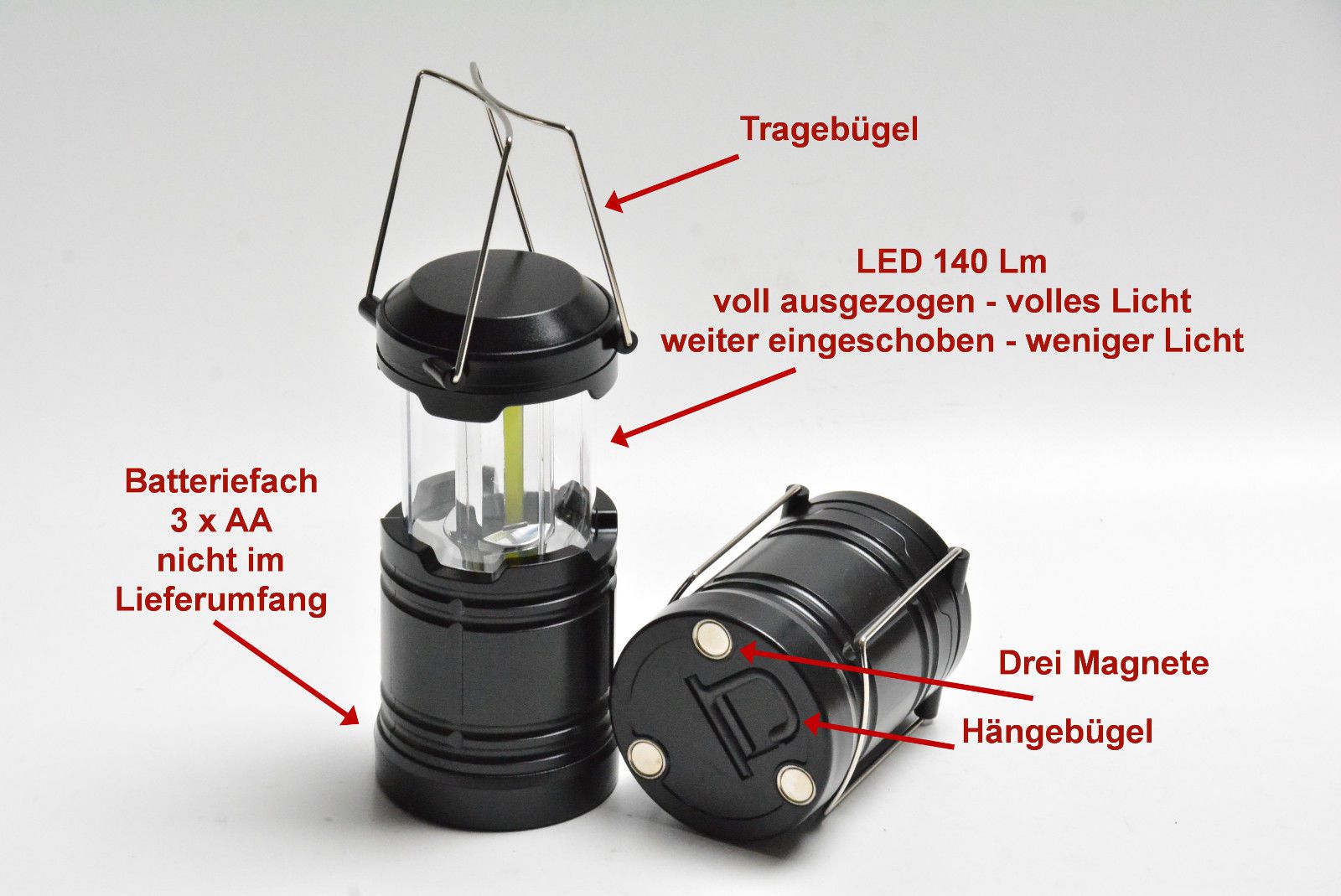 LED Camping Laterne Campinglampe mit Magneten - Zaun-Nagel